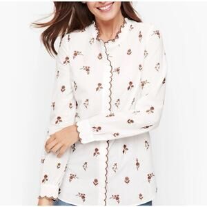 Talbots Blouse Women's XL Cotton Woven Top Cottage Romantic Floral Victorian